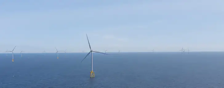 Offshore wind turbines extending across the sea